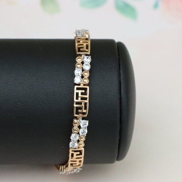 "Rose Gold CZ Bracelet with Greek Key Motif, Elegant Patterned Design, XPBL0750 - Picture 9 of 12